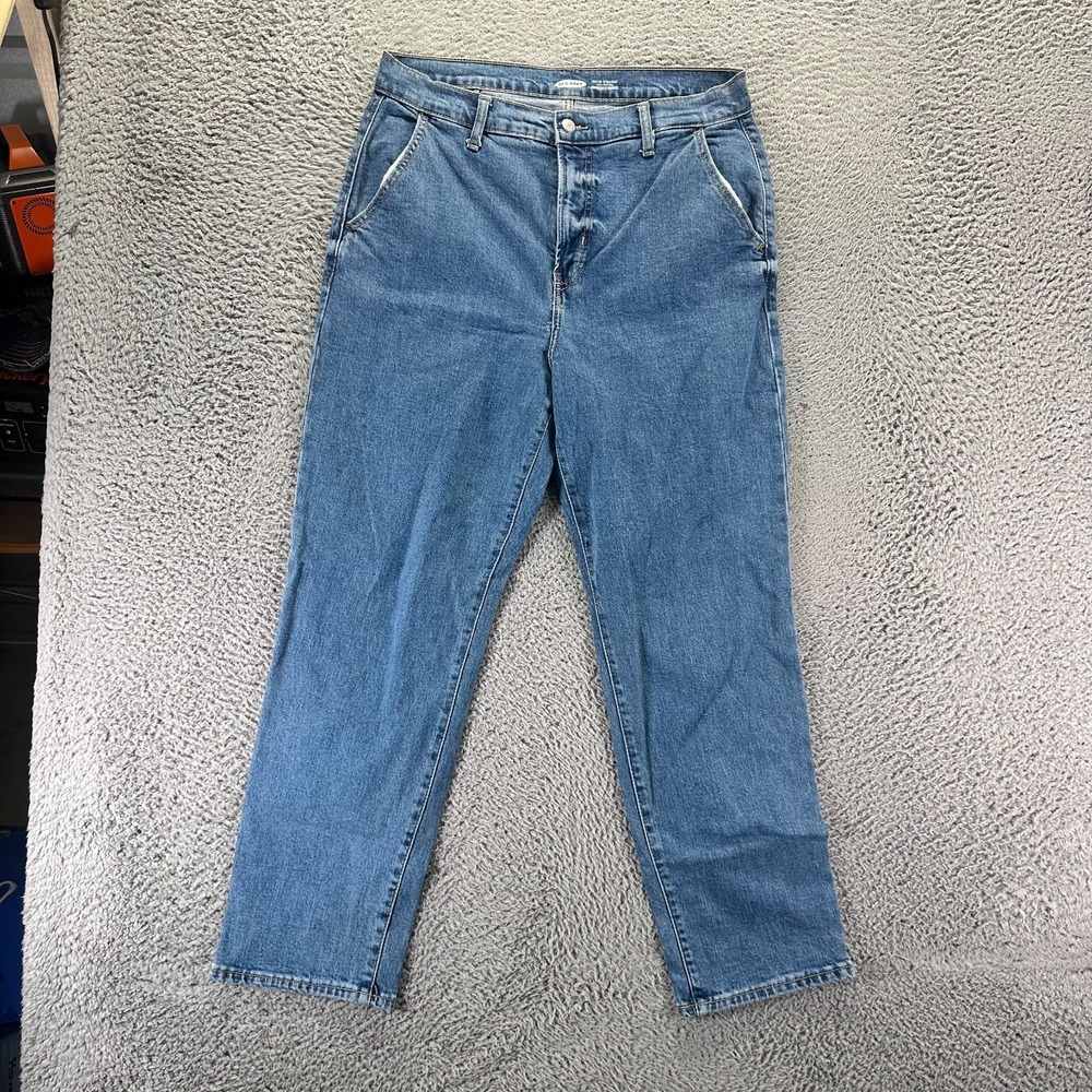 Old Navy Sky-Hi Jeans Womens 12 Blue Cotton Denim Straight Leg Workwear Stretch